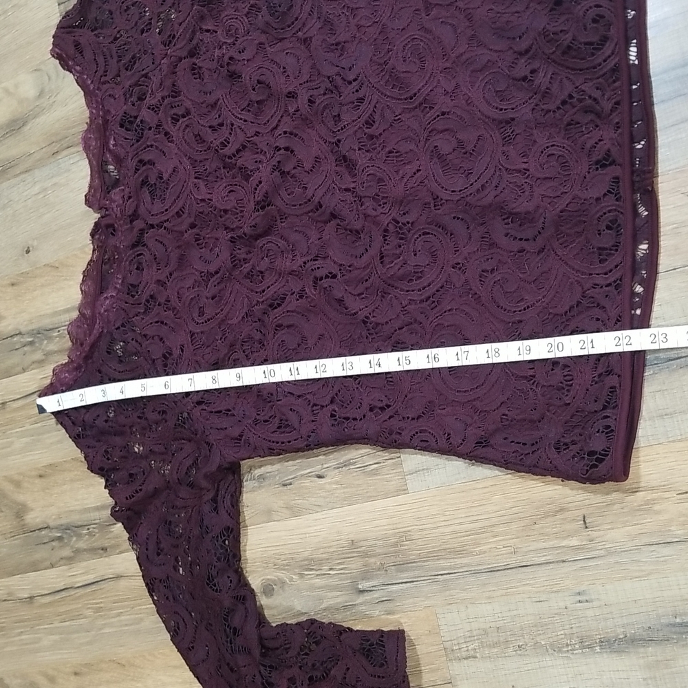 ADRIANNA PAPELL Brown Wide Neckline Off Shoulder Flare Sleeve Lace Shirt Top - Picture 12 of 14